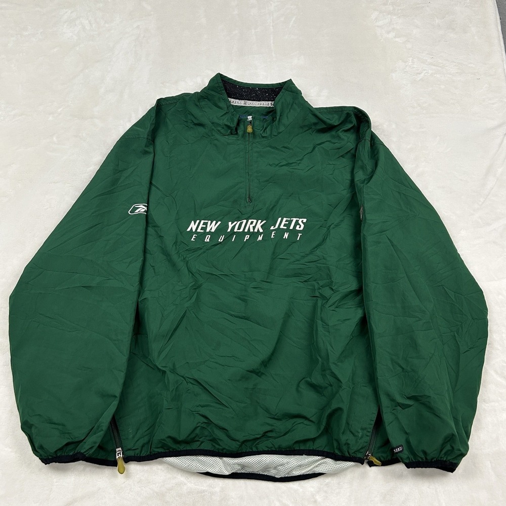 Reebok New York Jets Windbreaker Mens XL Green NFL Equipment 1/4 Zip Pullover